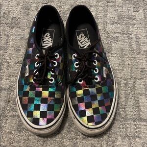 Vans Authentic Iridescent Checkerboard Lace Up canvas Skate Shoe Sneakers 7.5 W